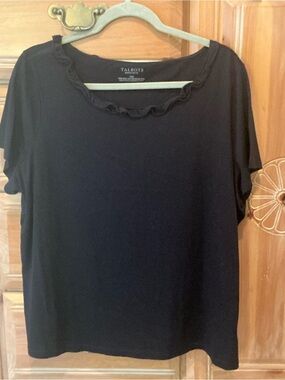 NWOT Talbots Navy 2XP Ruffle-Trim Short Sleeve Top